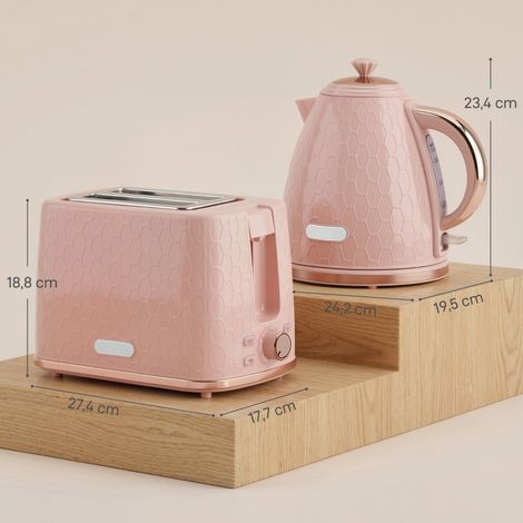 Ensemble bouilloire et grille-pain rose, théière électrique 1,7L 2200W à chauffe rapide, coupe-auto, toasteur 2 fentes avec plateau ramasse-miettes, lot cuisine (1/5)