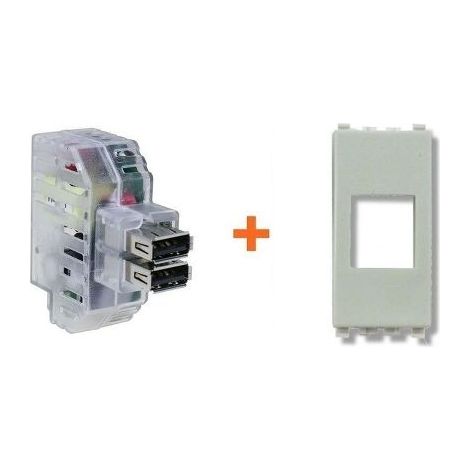 Fanton caricatore doppia presa USB A 5V 2,4A compatibile Bticino Luna bianca - 82892-LB