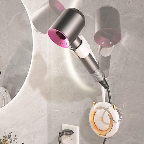 360° Adjustable Hands-Free Hair Dryer Holder, Wall-Mounted Hair Dryer Holder with Cable Hanger, Lazy Flexible Hair Dryer Holder, Bathroom Organizer (1/5)