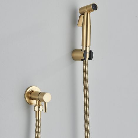 Tête de pulvérisation de bidet à main en acier inoxydable pour salle de bain ou toilettes, pistolet pulvérisateur multifonction pour salle de bain,Or brossé (1/5)