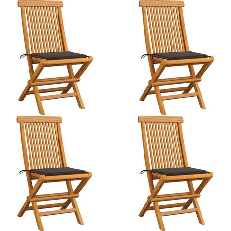 Lot de 4 Chaises de jardin,Siège de Terrasse Chaise d'extérieur et coussins taupe Bois teck massif CFW357265 (1/5)