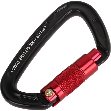 Mousqueton d'escalade en alliage d'aluminium noir, en forme de D, robuste et verrouillable, pour hamac, sangle et escalade. (1/5)