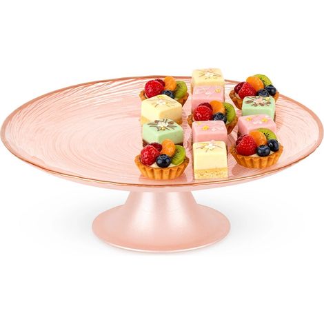 Soporte de cristal para tartas, rosa, 21 cm, pedestal elevado (1/5)