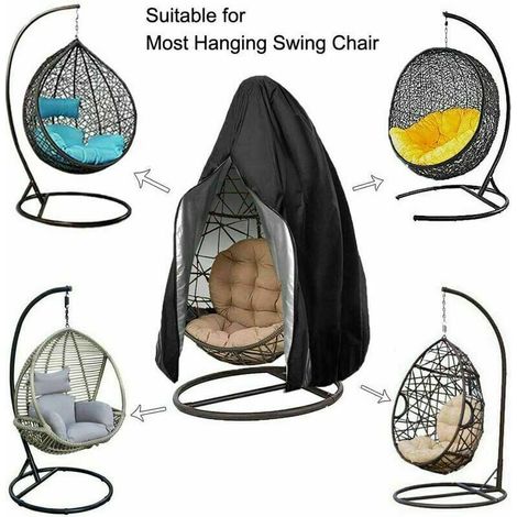 Funda para silla colgante, funda protectora impermeable para silla colgante, funda para silla colgante de jardín, color negro con cremallera, 115 x 190 cm.