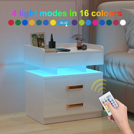 Table de Chevet LED Multifonction 2 Tiroirs - Panneau de Particules 45x35x52cm, 16 Couleurs Personnalisables & Télécommande pour Chambre/Salon Design Moderne (1/5)