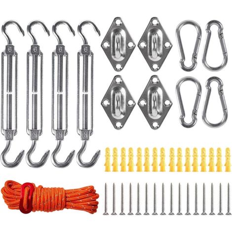 Kit di montaggio per vela ombreggiante - Acciaio inox 304 - Per vele ombreggianti quadrate e triangolari - Set da 13 pezzi + 16 viti (1/5)