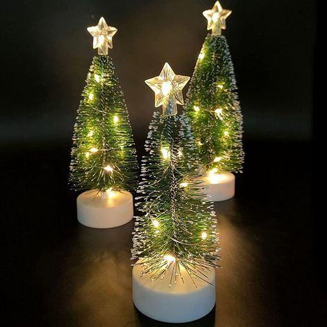 3 petits sapins de Noël lumineux pour décoration de table, sapin de Noël lumineux, décoration de fête de Noël, décoration de table miniature, décoration de bureau à domicile, mini sapin de Noël de bur (1/5)