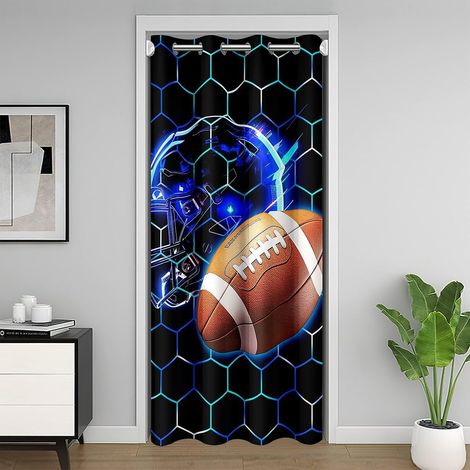 Hippie Football Rideau de Placard,Football Américain Rideau de Porte 86x203 Enfants Adolescents Adultes,Amateurs de Sport Rideau Porte Entrée,Cellulaire Rideau Occultant Chambre - 86L X 203H cm (1 Pan (1/5)
