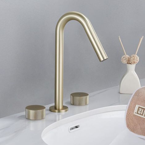 Robinet de lavabo de salle de bain, robinet de salle de bain en laiton de 8 à 16 pouces, 2 poignées, robinet de salle de bain moderne largement répandu, Brhshed doré… (1/4)
