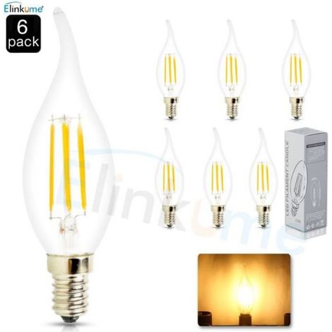 Ampoule Led Filament E14 Flamme 4 W 450 Lm Blanc Chaud 2800-3200 K 360 Deg 30000 H 34 X 120 Mm Lot De 6 (1/4)