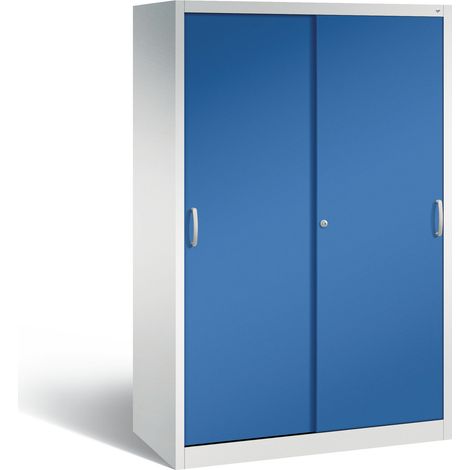 C+P Werkzeugschrank mit Schiebetüren, innen 4 Böden, H1950xB1200xT600mm Front Enzianblau Korpus Lichtgrau (1/5)