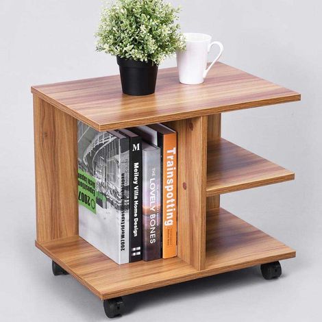 Tavolino Salotto Multifunzione Porta TV Riviste Comodino con Ruote Legno Noce (1/5)