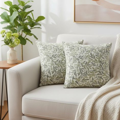 Housse de Coussin 45x45 cm, Lot de 2 Housses de Coussin Décoratif en Polyester Motif Fleurs Feuilles Texturé Taie d'oreiller Carrée pour Canapé Maison Salon Chambre à Coucher (1/5)