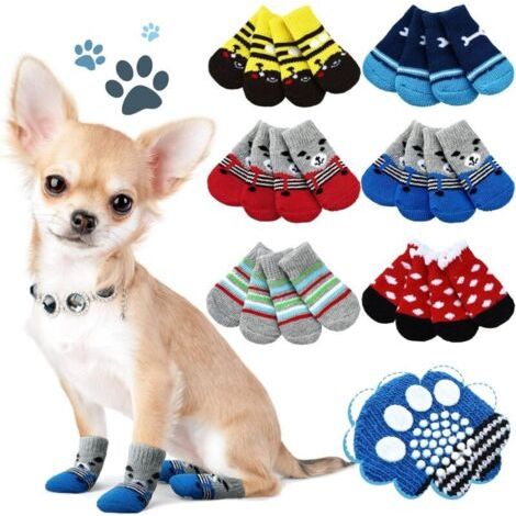 Lot de 24 chaussettes pour chiens – Coton doux et respirant – Anti-traction pour sols en bois dur – 6 styles mignons (1/5)