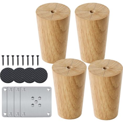 Pieds de meubles en bois, pieds de canapé coniques en bois massif de 8 cm, pieds de meubles, pieds d'armoire, pieds d'armoire en bois massif naturel avec plaque de fixation, couleur bois (1/5)