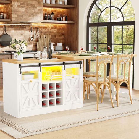 Tkopy - Table de salle à manger, Ensemble table à manger multifonctionnelle et buffet, système d'éclairage coloré intelligent, Îlot de cuisine, style moderne, gain de place, 120x40x72 cm, blanc (1/5)