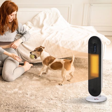 Chauffage céramique 2000 W oscillant avec télécommande, minuterie 24 h, blanc HAVRYA (1/5)