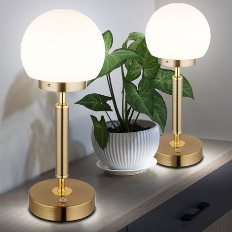Lampada da tavolo lampada da comodino lampada da tavolo lampada da camera da letto, metallo vetro, touch dimmer batteria CCT, LED 2,5W 136 Lm 2700K 4000K 6500K, set di 2