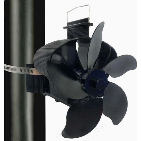 Ventilatore magnetico a 5 pale per stufa a legna, ventilatore per camino a energia termica, silenzioso con termometro per legna/tronchi/caminetti/anello di ricambio per tubo della stufa