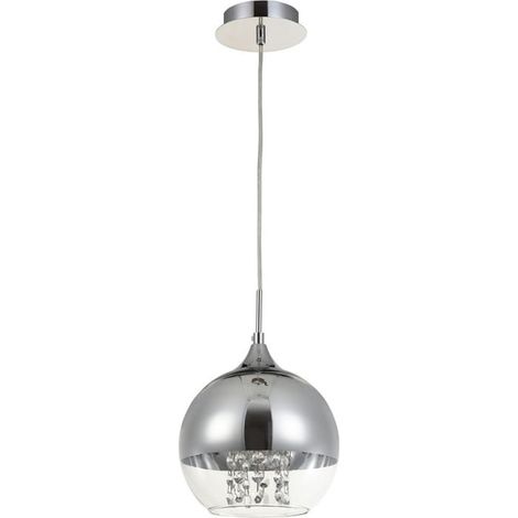 Fermi Lámpara Colgante de Techo Dome Níquel y Cristal, 1 Luz, E27