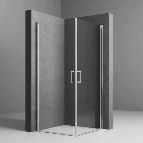 Duschkabine Schwingtür 75x75 cm Eckeinstieg mit Pendeltür Duschwand Duschabtrennung mit 6mm Nano ESG-Sicherheitsglas, Höhe 195cm (1/5)