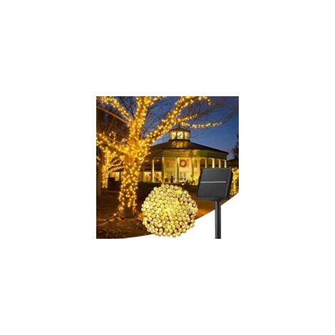 Solarbetriebene Lichterkette für den Außenbereich – 12 m (40 Fuß) – 100 LEDs – Solarbetrieben – 8 Beleuchtungsmodi – Warmweiß – Crezuo