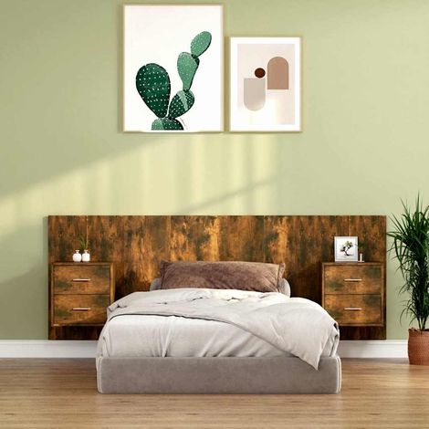 vidaXL Cabecero de cama con mesitas madera contrachapada roble ahumado (1/5)