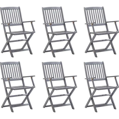 Lot de 6 Chaises de Jardin Pliantes en Bois d'Acacia Massif Finition Gris Délavé - PANGIVO (1/5)