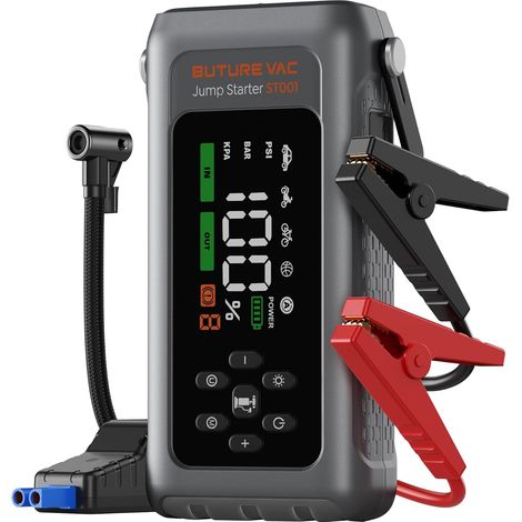 Booster Batterie Voiture avec Compresseur à Air 5000A 150PSI, 12V Démarreur (9L Tout Gaz ou 8L Diesel), 500 Lumière LED 4 Modes, Grand Écran, Gants (1/5)