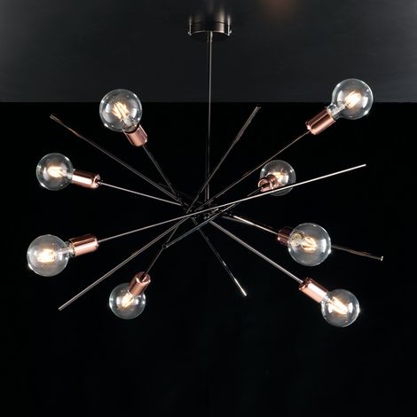 Bonetti Illumina - Bloom - Deckenleuchte aus Eisen, Chrom, Schwarz und Kupfer, 8 Lichter, H.62 – Ø82 – BL200-PL8-NR