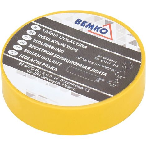 Ruban Isolant PVC Jaune - 15mm x 10m - Épaisseur 0,13mm - Adhésif Électrique