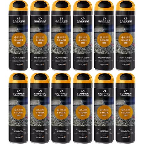 Lot de 12 Bombes à tracer chantiers TP Fluo S MARK - Orange 500ml