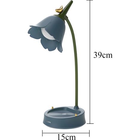 Lampe de bureau LED bleue en forme de fleur, idéale pour l'éclairage d'une chambre d'étudiant, lampe de lecture, respectueuse des yeux.