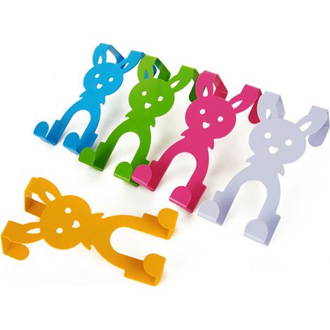 Lot de 5 crochets de porte multifonctionnels en forme de lapin, sans clous, mignons et résistants, pour accessoires ménagers. (1/5)