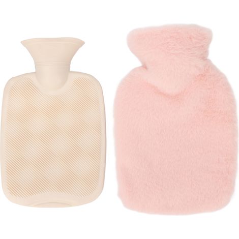 Bouillotte en PVC avec housse douce en peluche, étanche, idéale pour l'hiver et pour rester au chaud pendant le sommeil (1000 ml, rose). (1/5)