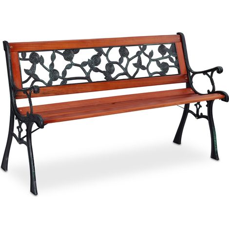 Banc de jardin romantique 120 x 50 x 75 cm assise confortable motifs fleuris style rustique en bois marron (1/5)
