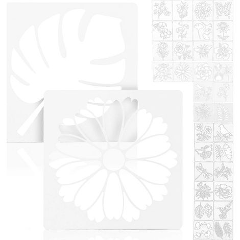 36 pochoirs pour peindre des fleurs, des plantes, des oiseaux et des abeilles modèles de dessin pour loisirs créatifs et décoration murale en bois. (1/3)