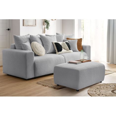 BOBOCHIC - Pouf ENVY tissu bouclette doux Gris clair (1/5)