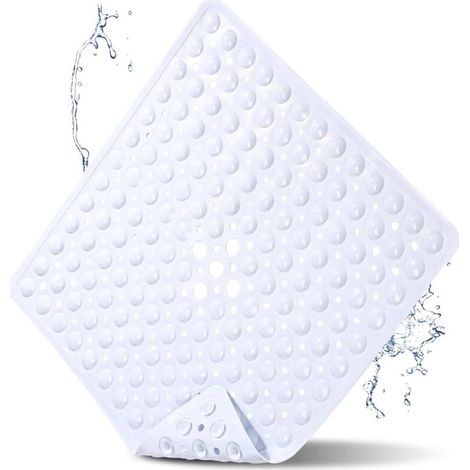 Non-slip bath mat 53 x 53 cm, square non-slip mat, machine washable, non-slip, white (1/5)