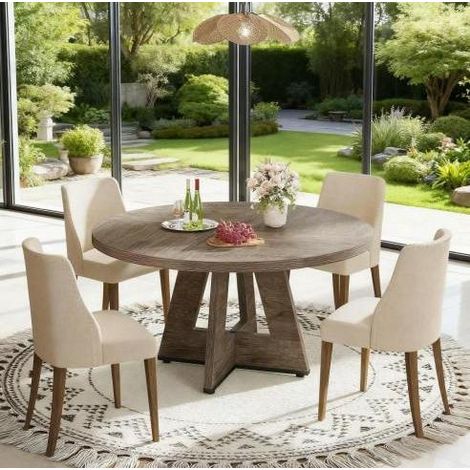 Runder Esstisch 120 cm Grau aus Holzwerkstoff im Bauernhausstil OKMYHOME (1/5)