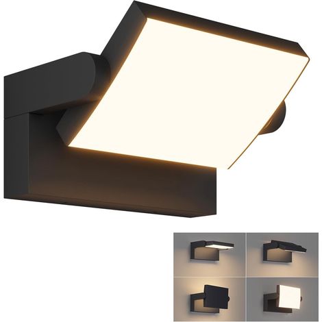 36W Applique Murale LED Extérieure Intérieur Éclairage Mural Imperméable IP65 Moderne Mur Lampe Angle de Lumière Réglable pour Terrasse Entrée Salon, Noir, Blanc Chaud 2700K-3000K (1/5)