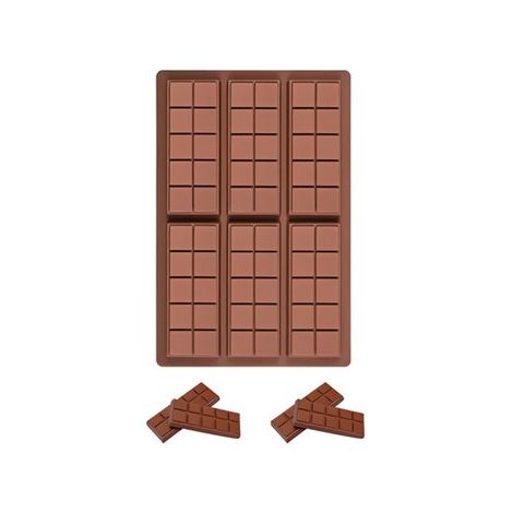 Moules à pâtisserie en silicone - Moules à chocolat - Réutilisables - Silicone - Marron - Six moules à chocolat de 10 carrés chacun (1/5)
