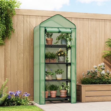 WOLTU Foliengewächshaus Tomatengewächshaus Gewächshaus mit 4 Regalen Rollen für Balkon Terrasse Garten 70x162x50 cm Grün