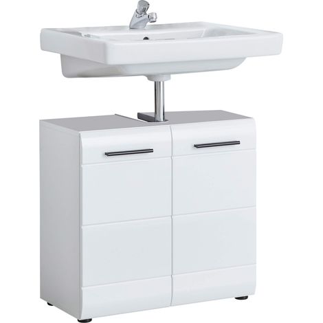 trendteam smart living - Mobile sottolavabo Skin Gloss per bagno, 60 x 56 x 31 cm, bianco con finitura ad alta lucentezza, con intaglio per sifone (1/5)