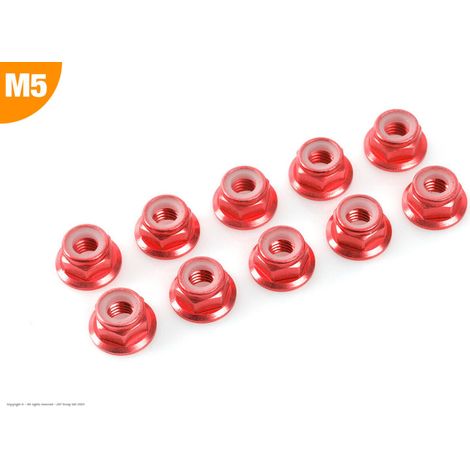 Revtec - Aluminium Nylstop Nut - M5 - Flanged - Red - 10 pcs