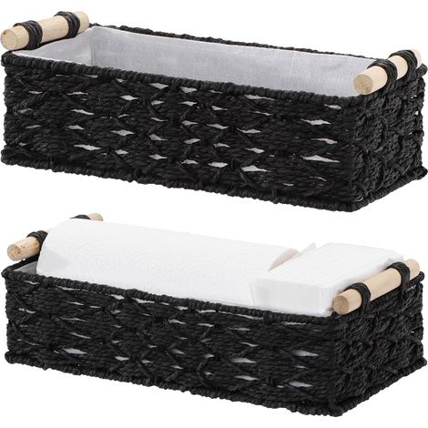 Cestino Intrecciato Conservazione Fodera Cotone Set 2 pz Nero (1/5)