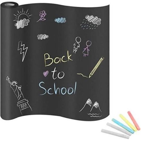Grand Tableau Noir Adhésif Ardoise Effaçable Sticker Autocollant Mural Avec 5 Craies pour Ecole Bureau Maison 60200cm Noir (1/4)