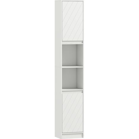 Meuble colonne salle de bain blanc 170 cm, armoire de rangement avec 2 portes, 2 étagères ouvertes, 30x24x170 cm (1/5)