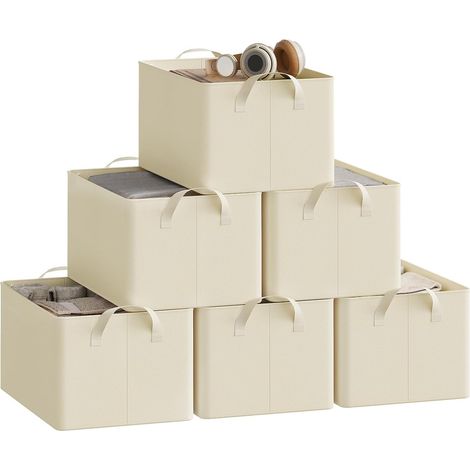 WOLTU Set of 6 20L Storage Boxes with Handles, Foldable Storage Organizer Containers Cube Baskets for Bedroom Closet Office, Cream