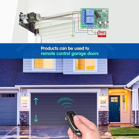 Interrupteur à distance sans fil RF 433 MHz, récepteur de relais à 2 canaux CA 110 V/220 V/230 V/240 V avec 2 télécommandes pour porte de garage/serranda disponible/luci/pompe (1/3)